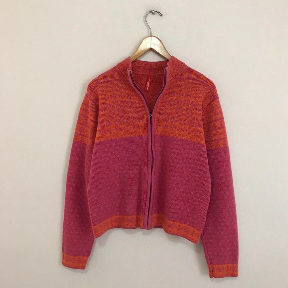 Vintage Hannah Andersson Nordic Pink and Orange Zip-Up Cardigan Sweater